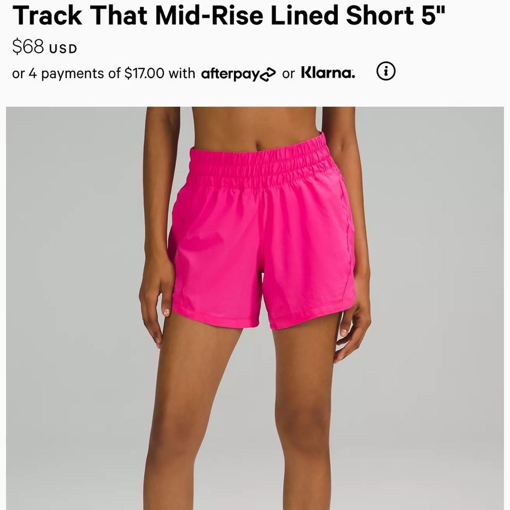 NWT PINK LULULEMON TRACK THAT SHORT